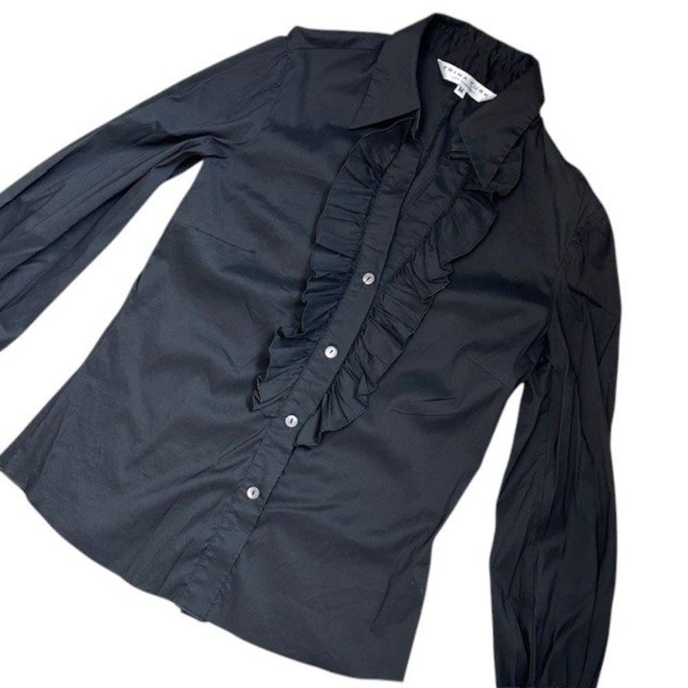 Trina Turk Women's‎ Blouse Long Sleeve Ruffle Front Button Down Shirt Sz Med